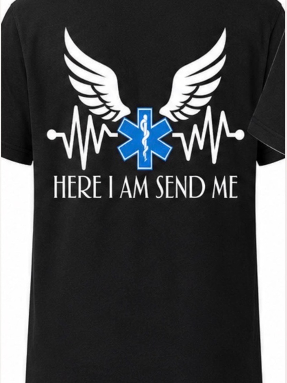 Paramedic EMT EMS Black Men's Tee with White Winged ECG and Blue Star of Life